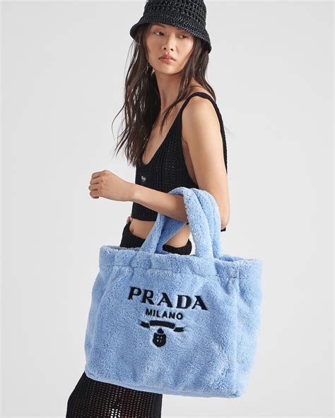 prada terry tote bag celeste/black